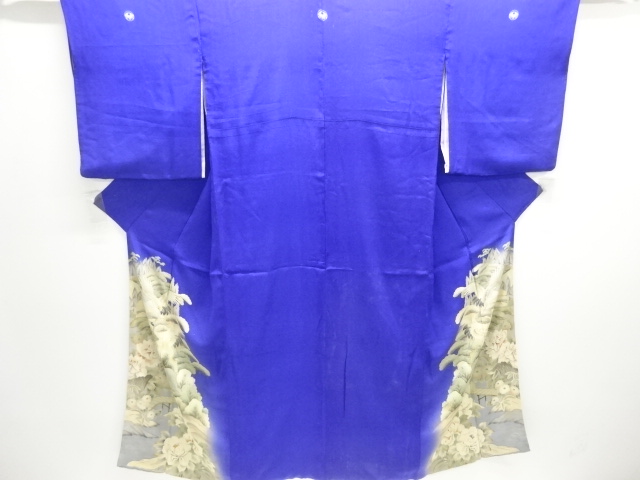 アンティーク　錦紗鶴に牡丹模様五つ紋着物(内袖付き)